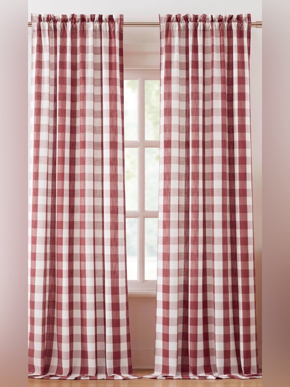 2 Classic Red Buffalo Check Curtain Panel (42”Width x 84” Length) Home Accents